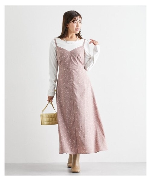nissen（ニッセン）の「【大きい胸専用】小花柄着やせキャミワンピース（裏地付、ポケット付、肩ひも調節できるアジャスター付）（ワンピース・レディース・モーブピンク/グレイッシュブルー/ブラック・FM/FL/FLL）」の9枚目の写真