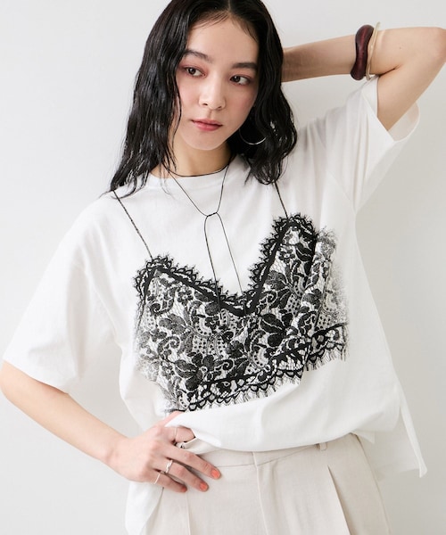VIS(ビス)の「トロンプルイユプリントTシャツ(Tシャツ/カットソー・レディース・チャコール/ホワイト・F)」の9枚目の写真