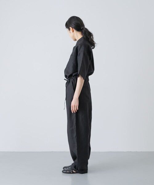 かぐれ（カグレ）の「リネンハーフスリーブオールインワン（つなぎ/オールインワン・レディース・BLACK/CHARCOAL・Free）」の7枚目の写真
