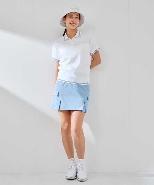 ROPE'（ロペ）の「パイルリブ使い半袖スキッパーポロ（ポロシャツ・レディース・ホワイト/ネイビー/ラベンダー・L/M/S）」の14枚目の写真