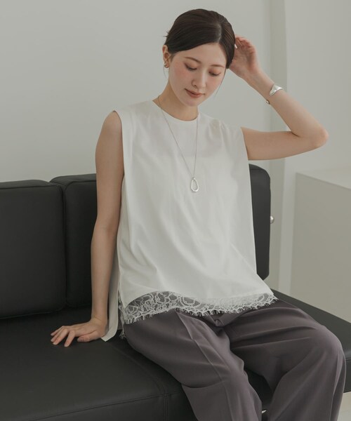 URBAN RESEARCH(アーバンリサーチ)の「汗染み防止ショルダータックカットソー(タンクトップ・レディース・OFF WHITE/CHARCOAL/BLUE GRAY・Free)」の11枚目の写真