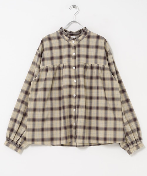 URBAN RESEARCH DOORS(アーバンリサーチドアーズ)の「フリルネックチェックブラウス(シャツ/ブラウス・レディース・BLACK/BEIGE・Free)」の2枚目の写真