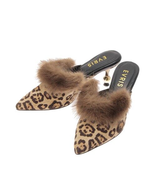 EVRIS（エヴリス）の「ポインテッドトゥフェイクファーミュール（サンダル・レディース・カーキ/ミックス・S/M/L）」の10枚目の写真