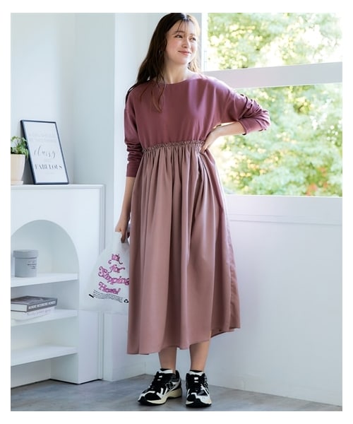 nissen（ニッセン）の「＜大きいサイズ＞異素材コンビドッキングワンピース（ワンピース・レディース・インクブルー/カーキ/オールドローズ/黒・L~LL/3L~4L/5L~6L/8L/10L）」の8枚目の写真