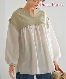 nissen | ニット切替異素材使いチュニックブラウス【Otona Purete】(シャツ/ブラウス)