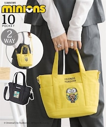 nissen | minions（ミニオンズ）１０ポケット肩ひも長め刺しゅう入２WAYキャンバストートバッグ(トートバッグ)