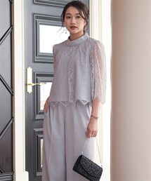 Jolie et Jolie | 【結婚式・パーティードレス】レーススカラップブラウス+ワイドパンツセットアップドレス＜大きいサイズ有＞(パンツドレス)