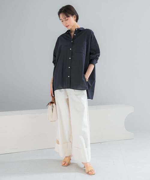 URBAN RESEARCH ROSSO（アーバンリサーチロッソ）の「『WEB/一部店舗限定』『UR TECH Smart Linen Touch』イージーリネンオーバーシャツ（シャツ/ブラウス・レディース・LIGHT PINK/BRN STRIPE/NAVY・Free）」の17枚目の写真