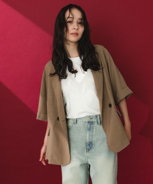 SENSE OF PLACE by URBAN RESEARCH(センスオブプレイスバイアーバンリサーチ)の「『一部WEB限定カラー』『UR TECH DRYLUXE』リネンライクジャケット(テーラードジャケット・レディース・CHARCOAL/GREIGE/BEIGE/NAVY・One)」の3枚目の写真