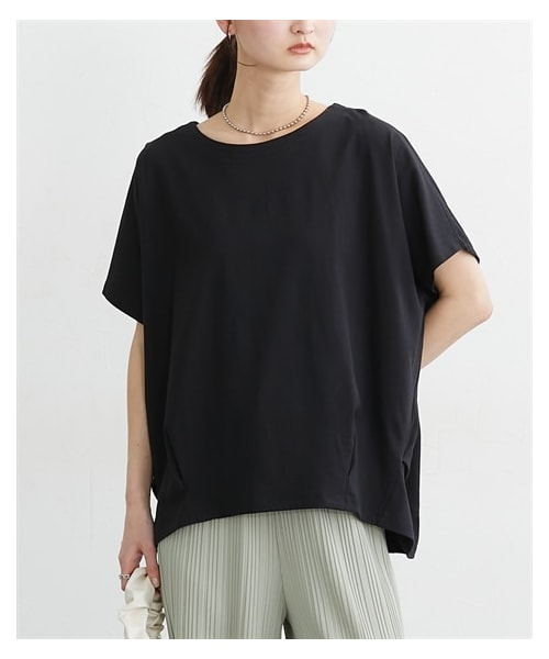 nissen（ニッセン）の「【汗じみにくい綿１００％素材】フロントタックドルマントップス（Tシャツ/カットソー・レディース・サックスグレー/オフホワイト/黒・M/L/LL/3L）」の9枚目の写真