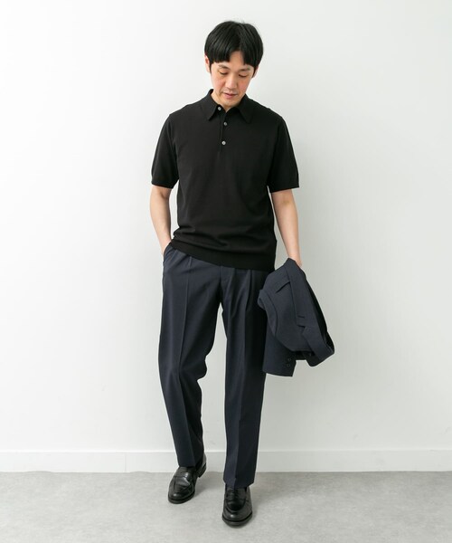 URBAN RESEARCH DOORS（アーバンリサーチドアーズ）の「LIFE STYLE TAILOR　ハイゲージ半袖ニットポロシャツ（シャツ/ブラウス・メンズ・IVORY/BLACK/NAVY BLUE/GRAY BROWN・M/L）」の19枚目の写真