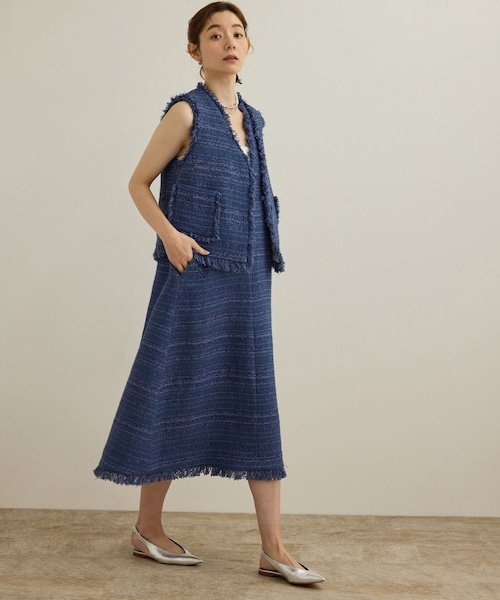 ROPE'（ロペ）の「【GIOLICA（ジオリカ）】別注TWEED V OP（ワンピース）（ワンピース・レディース・ホワイト/ブルー・36/38）」の3枚目の写真