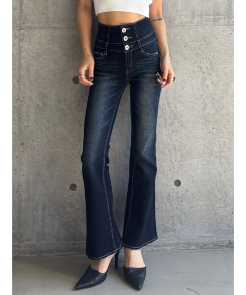 GYDA(ジェイダ)の「【TINY】ハイウエストBACKクロスフレアパンツ(デニムパンツ・レディース・ブラック/アイスブルー/インディゴ・XS/S/M)」の19枚目の写真