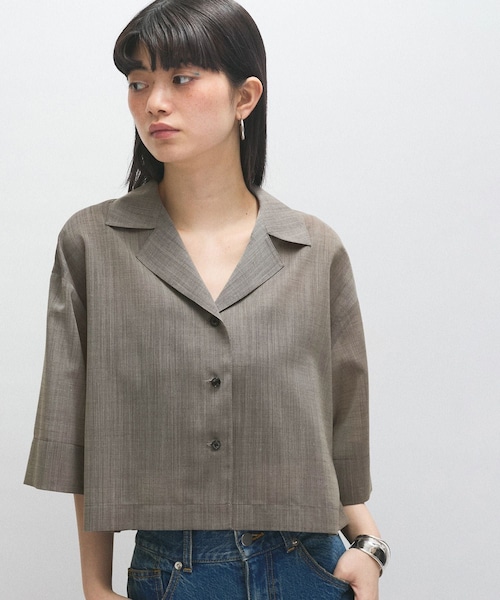 ADAM ET ROPE'(アダムエロペ)の「【接触冷感】ショートシャツジャケット(シャツ/ブラウス・レディース・ブラック/ベージュ・F)」の13枚目の写真