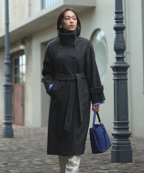 VIS(ビス)の「尾州シャギースタンドカラーロングコート/静電気防止・WEB限定PS・TMサイズ(その他アウター・レディース・チャコール/グレー系・M/PS/S/TM)」の14枚目の写真