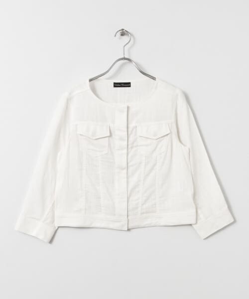 URBAN RESEARCH（アーバンリサーチ）の「リネンレーヨンシャツジャケット（ノーカラージャケット・レディース・WHT/NVY・FREE）」の3枚目の写真