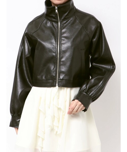 MERCURYDUO（マーキュリーデュオ）の「フェイクレザークロップドブルゾン（ブルゾン・レディース・ブラック/ブラウン・F）」の2枚目の写真