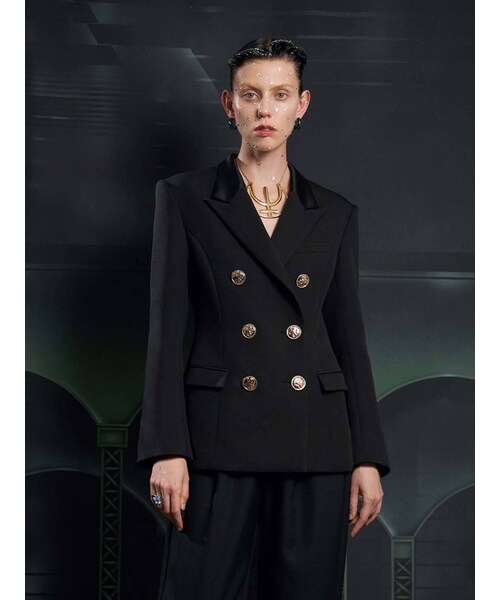 PAMEO POSE(パメオポーズ)の「Inverted Triangle Jacket Black(テーラードジャケット・レディース・ブラック・F)」の1枚目の写真