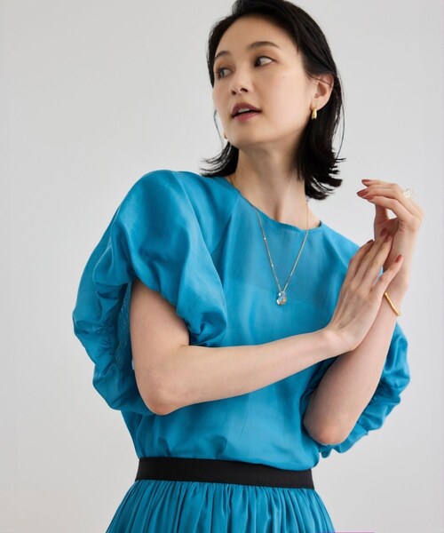 ROPE'（ロペ）の「【洗える】コットンシルクブラウス/セットアップ対応（シャツ/ブラウス・レディース・ブラック/ターコイズ・F）」の4枚目の写真