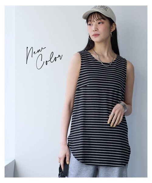 nissen（ニッセン）の「綿１００％フライス素材フィッシュテールタンクトップ（UVカット）＜大きいサイズ有＞（キャミソール・レディース・黒/オフホワイト/オフホワイト×黒ボーダー/黒×オフホワイトボーダー・S/M/L/LL/3L/4L/5L/6L/8L/10L）」の4枚目の写真