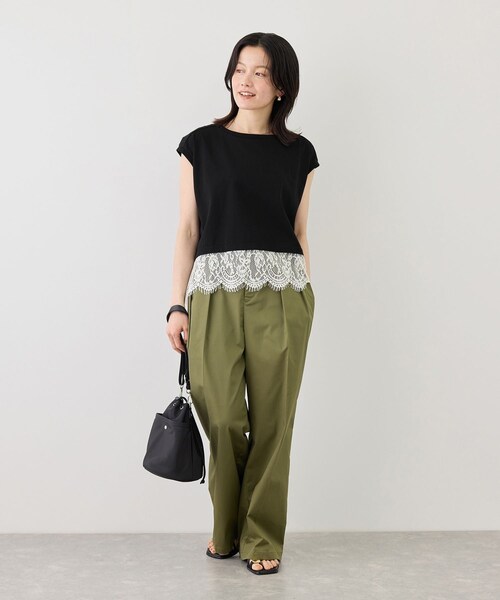 ROPE' PICNIC(ロペピクニック)の「レースドッキングフレンチスリーブトップス/UVカット・接触冷感・汗染み防止(Tシャツ/カットソー・レディース・ブラック/ホワイト/サックス/クリーム・F)」の6枚目の写真