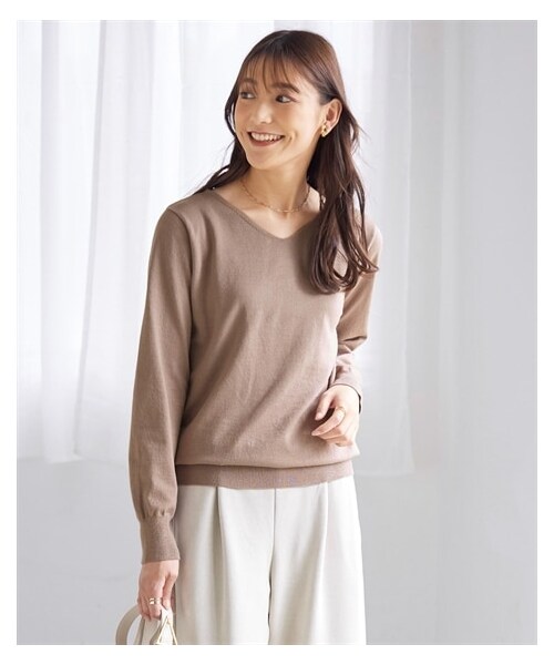 nissen（ニッセン）の「大きいサイズ 優しい肌触りの定番Vネックニットセーター（ニット/セーター・レディース・オフホワイト/セルリアンブルー/黒/モカ/パープル/杢グレー・L/LL/3L/4L/5L/6L/8L/10L）」の19枚目の写真