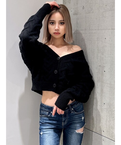 GYDA（ジェイダ）の「BACKレースアップニットカーディガン（カーディガン/ボレロ・レディース・オフホワイト/ブラック/ボルドー・F）」の4枚目の写真