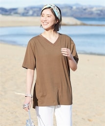 nissen | 大きいサイズ　綿１００％汗染みしにくいＶネック５分袖Ｔシャツ(Tシャツ/カットソー)