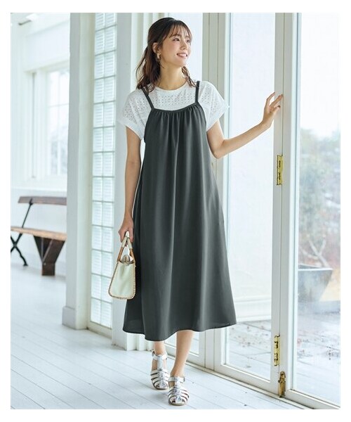 nissen（ニッセン）の「＜大きいサイズ＞とろみ素材キャミソールワンピース（ワンピース・レディース・グレージュ/チャコール/ブルー・L/LL/3L/4L/5L/6L/8L/10L）」の9枚目の写真
