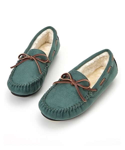 nissen（ニッセン）の「エコファーリボンモカシンシューズ（ワイズ３Ｅ）（バレエシューズ・メンズ・黒/ベージュ/オーク/キャメル/スモーキーグリーン/ネイビー/スモーキーライラック/アイボリー×ツイード調/ライトグレー/黒×ツイード調・SS=21.0~21.5cm/S=22.0~22.5cm/M=23.0~23.5cm/L=23.5~24.0cm/LL=24.5~25.0cm/3L=25.0~25.5cm）」の8枚目の写真