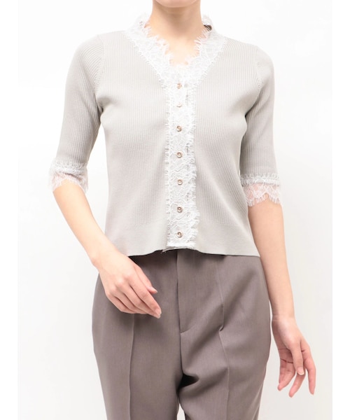 TONAL（トーナル）の「レースフリルリブニット（ニット/セーター・レディース・オフホワイト/グレー/ベビーピンク・M）」の5枚目の写真