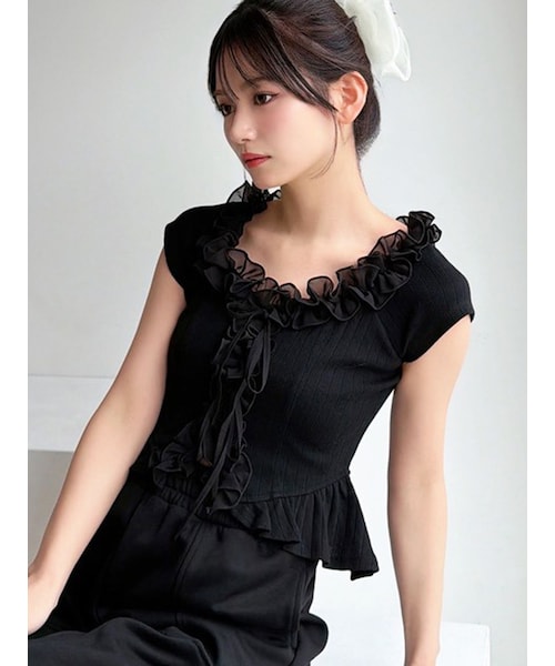 RESEXXY（リゼクシー）の「デコラティブフリルカットソー（Tシャツ/カットソー・レディース・ホワイト/グレー/ブラック・F）」の3枚目の写真