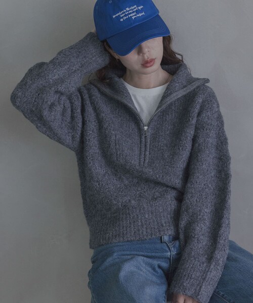 URBAN RESEARCH Sonny Label（アーバンリサーチサニーレーベル）の「ハーフZIPシャギーニットプルオーバー（ニット/セーター・レディース・オフ/グレー/グリーン・Free）」の2枚目の写真