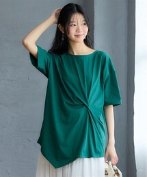 nissen | ＜大きいサイズ＞綿100％汗染みしにくいクロスデザイン５分袖Tシャツ(Tシャツ/カットソー)