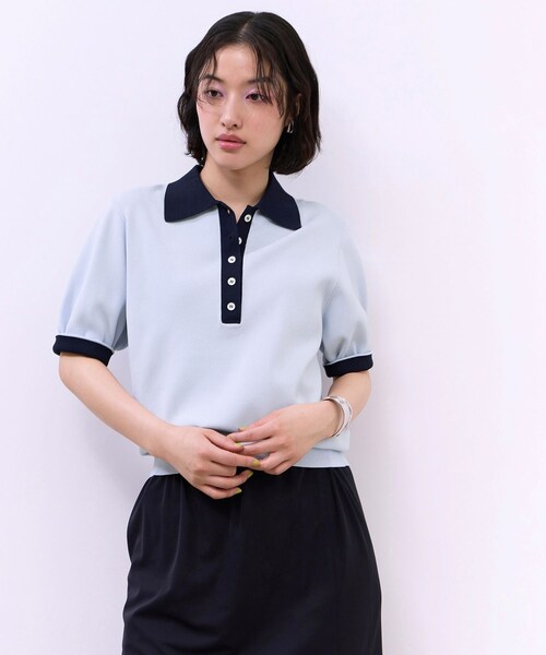 ADAM ET ROPE'(アダムエロペ)の「【WEB限定】ハーフスリーブバイカラーポロニット(ポロシャツ・レディース・ブラック/ネイビー/サックス・F)」の17枚目の写真
