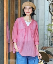 nissen | ＜大きいサイズ＞シングルガーゼ７分袖チュニックブラウス(シャツ/ブラウス)