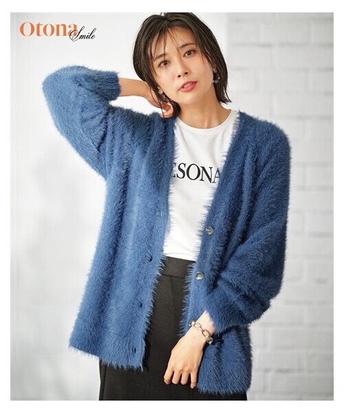 nissen（ニッセン）の「シャギーニットカーディガン【OtonaSMILE】（カーディガン/ボレロ・レディース・インディゴブルー/スプラウトグリーン・M/L/LL/3L/4L/5L/6L）」の2枚目の写真