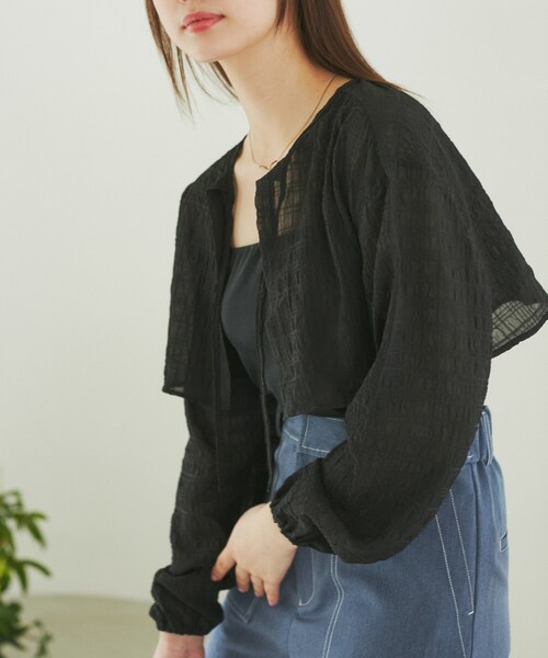 ROPE' PICNIC（ロペピクニック）の「ふくれジャガードボレロ（その他トップス・レディース・ブラック/キナリ・F）」の4枚目の写真