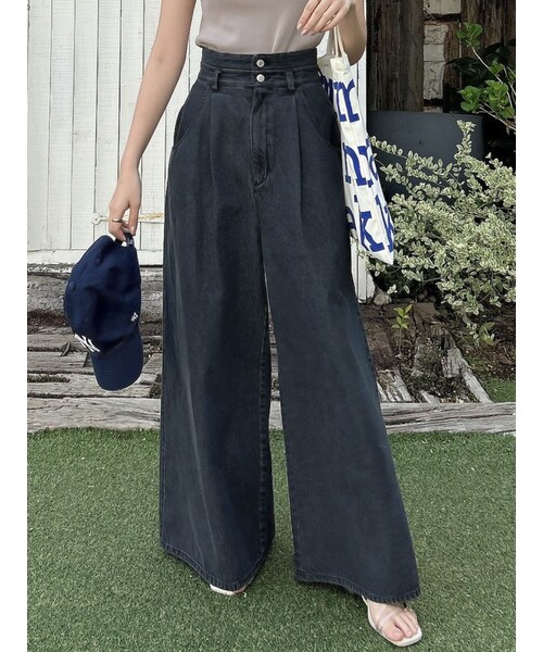 dazzlin（ダズリン）の「ダブルハイウエストワイドデニムパンツ（デニムパンツ・レディース・ピンク/ブラック/ブルー/インディゴ・S/M/XS）」の8枚目の写真