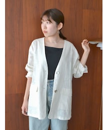 Ungrid | リネン混ノーカラージャケット(ノーカラージャケット)