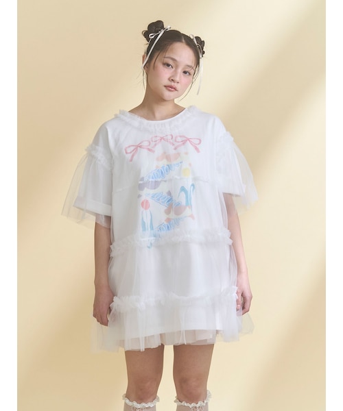 merry jenny（メリージェニー）の「チュールティアードチュニック（チュニック・レディース・オフホワイト/チャコールグレー/ピンク/ブルー・F）」の2枚目の写真