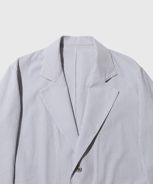 ADAM ET ROPE'(アダムエロペ)の「【Pelemele/ペールメール】COVERALL JACKET SEERSUCKER(テーラードジャケット・メンズ・サックス・L/M)」の4枚目の写真