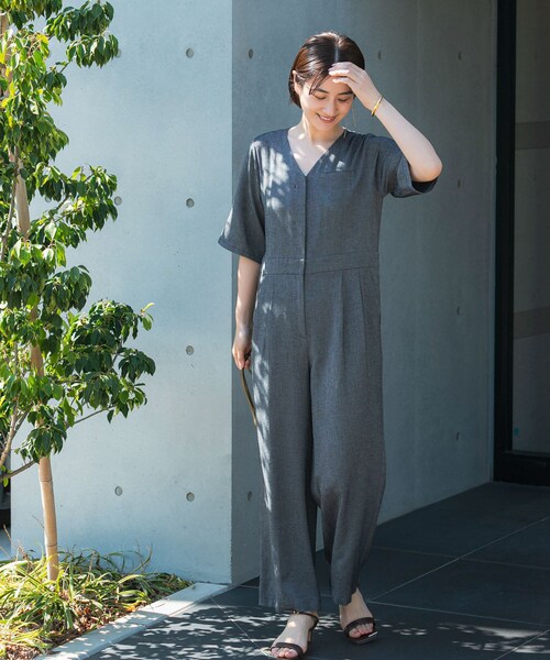 URBAN RESEARCH ROSSO（アーバンリサーチロッソ）の「リネンライク5分袖オールインワン（つなぎ/オールインワン・レディース・BLACK/BEIGE・36/38）」の7枚目の写真