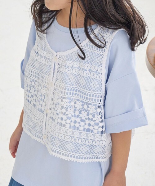 ROPE' PICNIC（ロペピクニック）の「【KIDS/キッズ】フロントボタンレースジレベスト/リンクコーデ（ベスト・キッズ・ブラック/ホワイト・L/M/S）」の12枚目の写真