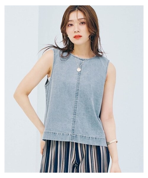 nissen（ニッセン）の「6.7oz綿100％デニムAライントップス（はっ水）（シャツ/ブラウス・レディース・ネイビー系デニム/ブルー系デニム・S/M/L/LL）」の8枚目の写真