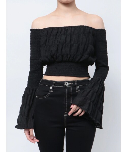 GYDA（ジェイダ）の「オフショルシャーリングスリーブブラウス（シャツ/ブラウス・レディース・オフホワイト/ブラック・F）」の6枚目の写真