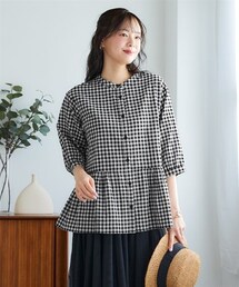 nissen | 大きいサイズ　綿１００％柔らか７分袖ペプラムゆるシャツチュニック(チュニック)