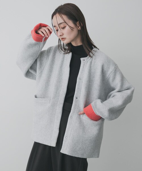 SENSE OF PLACE by URBAN RESEARCH（センスオブプレイスバイアーバンリサーチ）の「バイカラーニットコート（テーラードジャケット・レディース・L.GRY×PNK/CHA×BLU/MOC×YEL/YEL×GRY・one）」の17枚目の写真