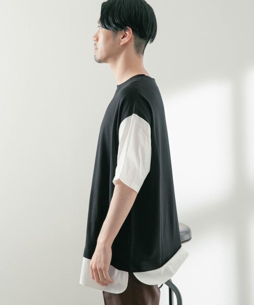 ITEMS URBANRESEARCH（アイテムズ アーバンリサーチ）の「布帛切替レイヤードクルーネックトップス（Tシャツ/カットソー・メンズ・BLK/BEG/MTD/GRY・M/L）」の12枚目の写真