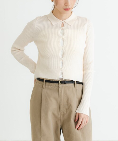 URBAN RESEARCH（アーバンリサーチ）の「シャツカラーリブニットカーディガン（カーディガン/ボレロ・レディース・MOSS GREEN/CHARCOAL/OFF・FREE）」の5枚目の写真